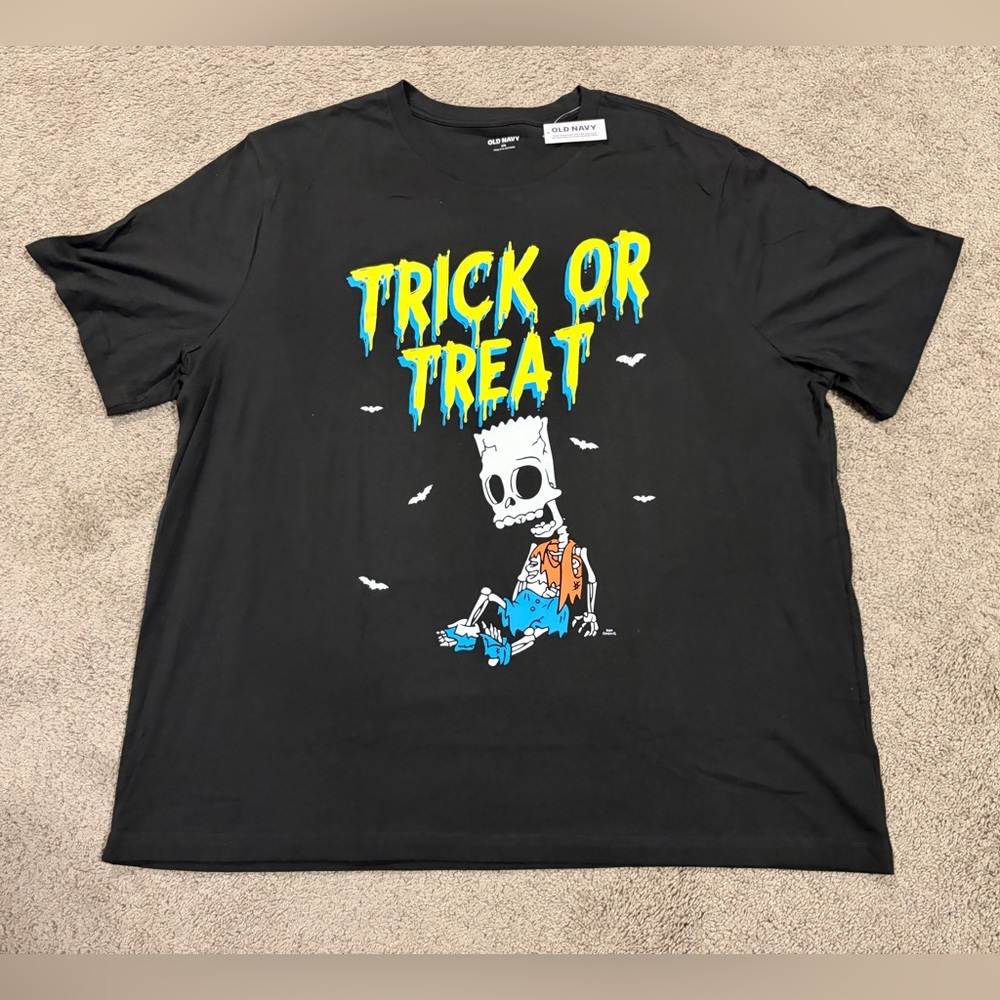 NWT! The Simpsons Bart Skeleton Trick Or Treat Halloween Black T-Shirt Size XXL